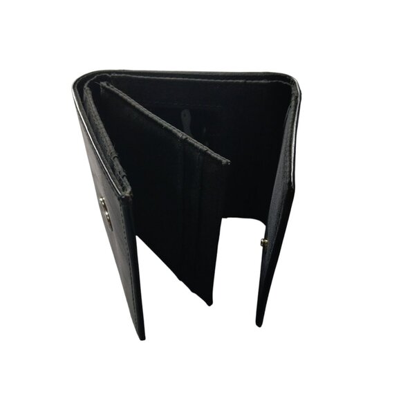 Villager Liz Claiborne Faux Leather Trifold Wallet Black Flower Accent - Picture 3 of 5